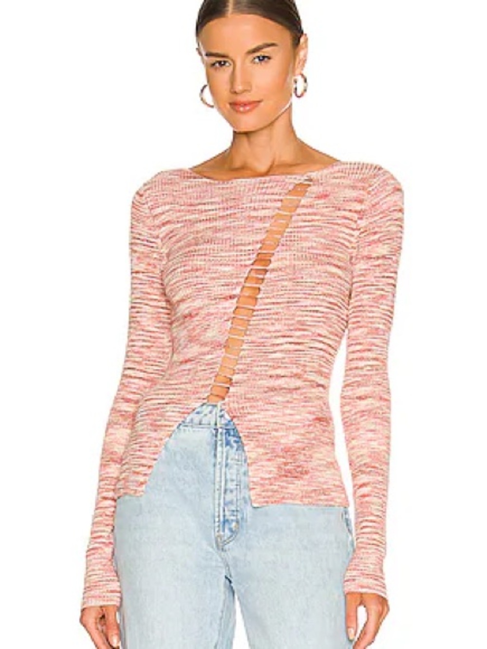 Revolve h:ours XS Poppy long sleeve cutout detail knit top in Sienna Spacedye